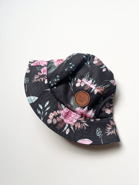 Deux Par Deux Black Floral Bucket Hat • 6-12 months