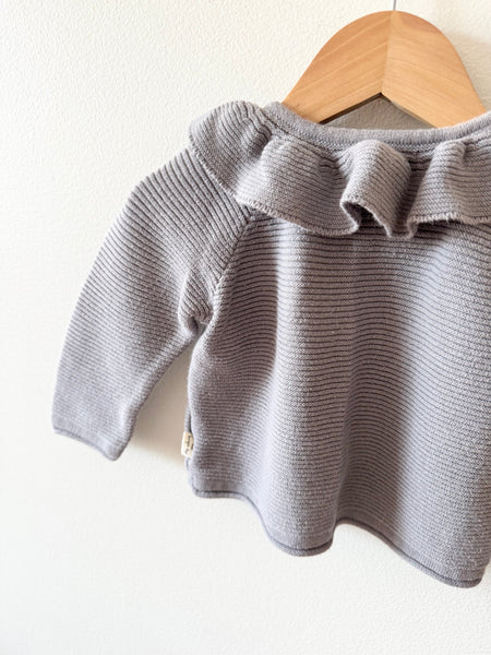Konges Sjold Grey Ruffle Neck Cardigan • 6-12 months