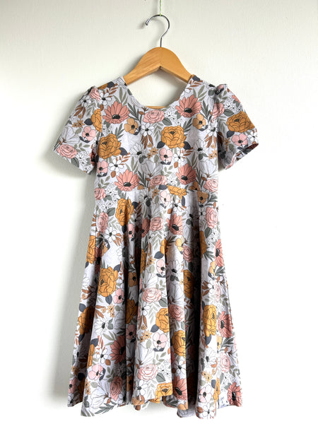 Finn and Grin Floral Puff Sleeve Floral Dress with Tie Back • 7-9 years