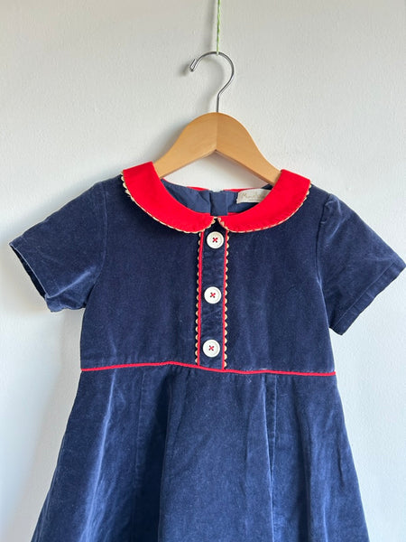 Mini Boden Blue Short Sleeve Velvet Collared Dress • 5-7 years