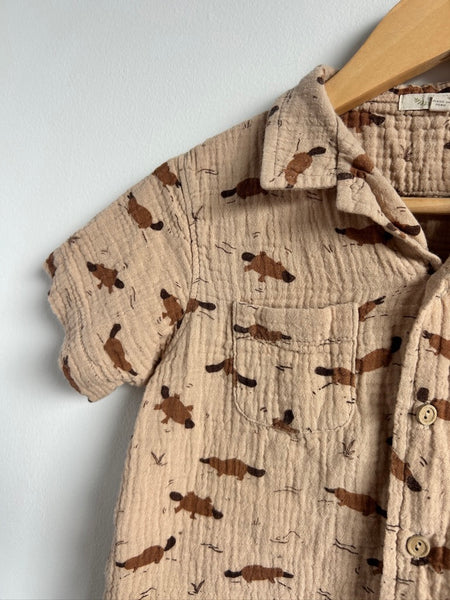Red Caribou Platapus Cotton Muslin Button Up Top • 2-3 years