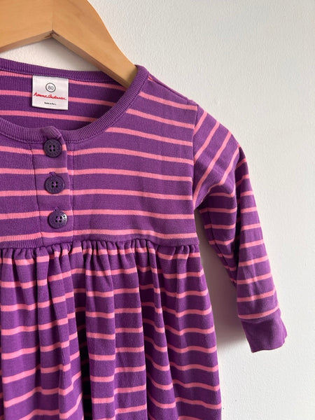 Hanna Andersson Pink and Purple Striped Long Sleeve Cotton Dress • 12-18 months (80cm)