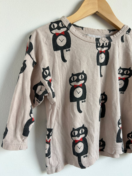 Bobo Choses Cat Clock Long Sleeve Drop Shoulder Top • 2-3 years