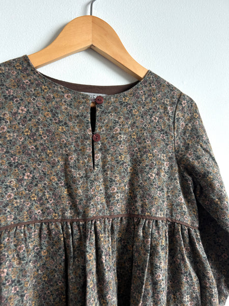 Wheat Flannel Long Sleeve Blue Purple Floral Dress with Buttons • 5-6 years