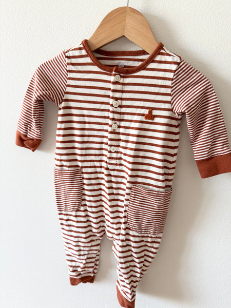 Gap Brown Striped Romper with Pockets • 3-6 months