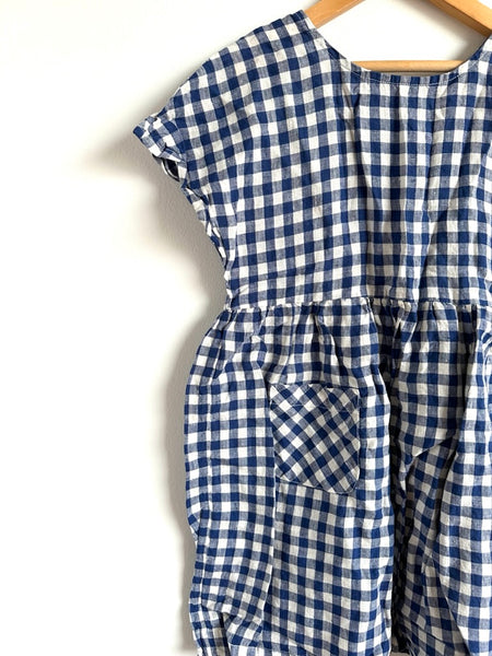 Petits Vilains Blue and White Linen Plaid Dress • 6-7 years