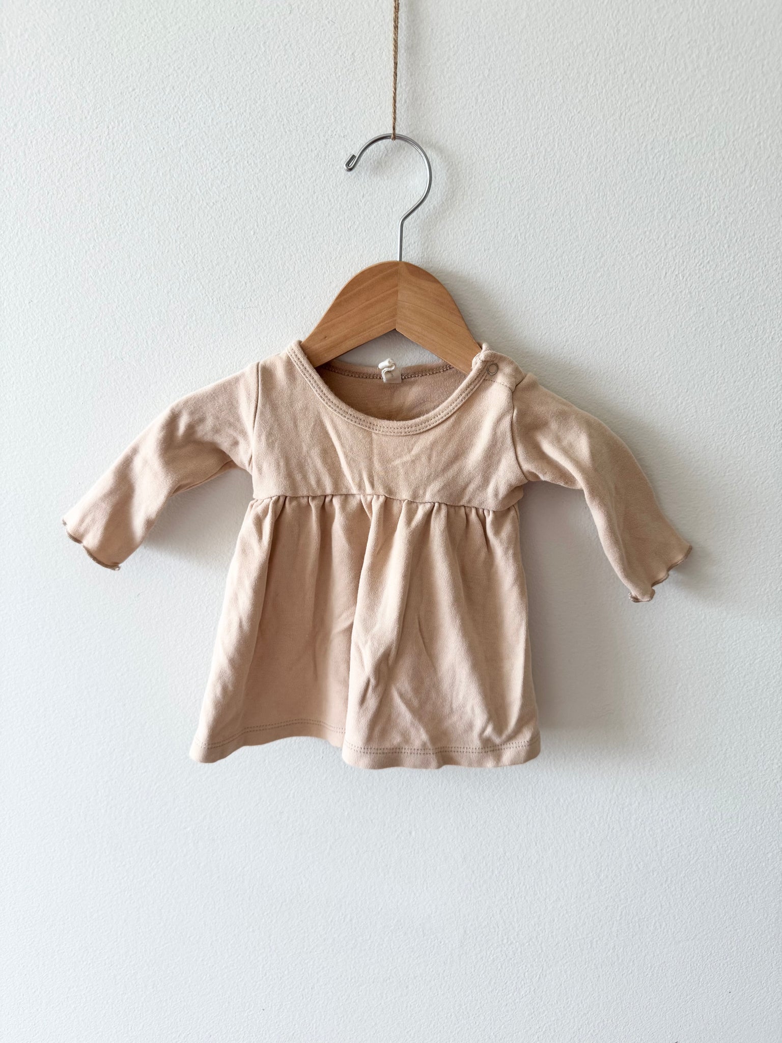 Quincy Mae Tan Long Sleeve Dress • Newborn - 3 months