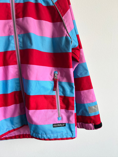 Villvervalla Pink, Blue, Red Striped Rainjacket • 9-10 years (134cm)