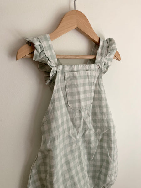 Nest and Nurture Green Gingham Overalls • 2 years