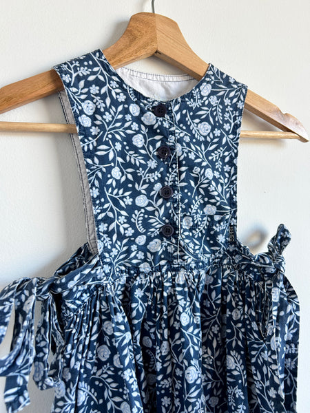 Vintage Esprit Blue Pinafore Style Floral Dress with Ties • 2-3 years