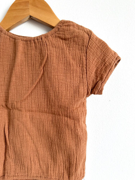 Quincy Mae Organic Cotton Muslin Brown Tee • 6-12 months