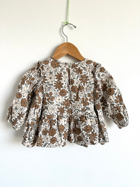 Rylee and Cru Brown Floral Long Sleeve Muslin Top • 12-18 months