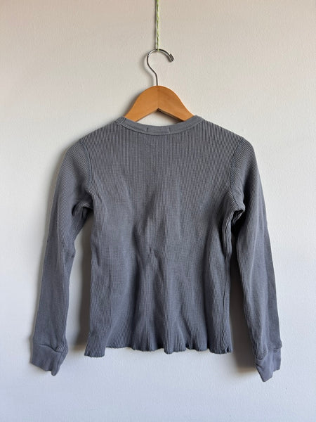Petits Vilains Waffle Long Sleeve Grey/Blue Top • 6-7 years