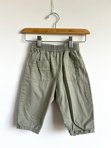 Zara Green Cotton Elastic Waist Pants • 6-12 months