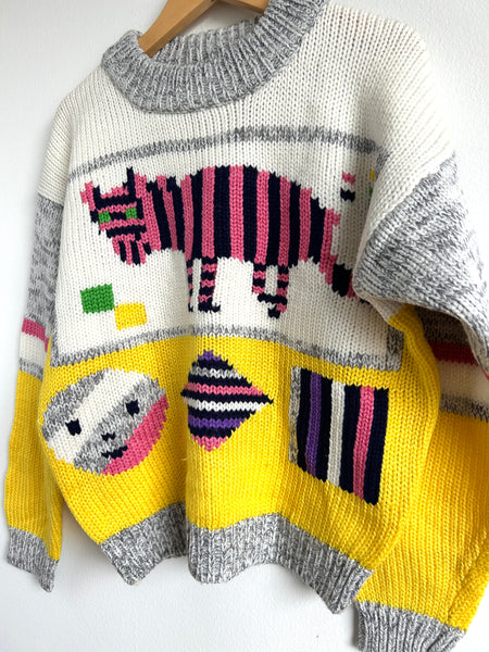 Vintage Tongba Knit Cat Sweater • 6-9 years