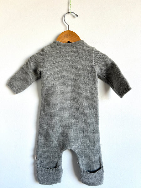 Disana Knit Light Grey Button Cozy Romper • 0-3 months