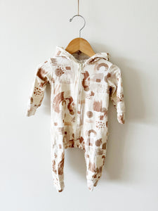 Jax and Lennon Hooded Neutral Abstract Shapes Zipper Romper • 0-6 months