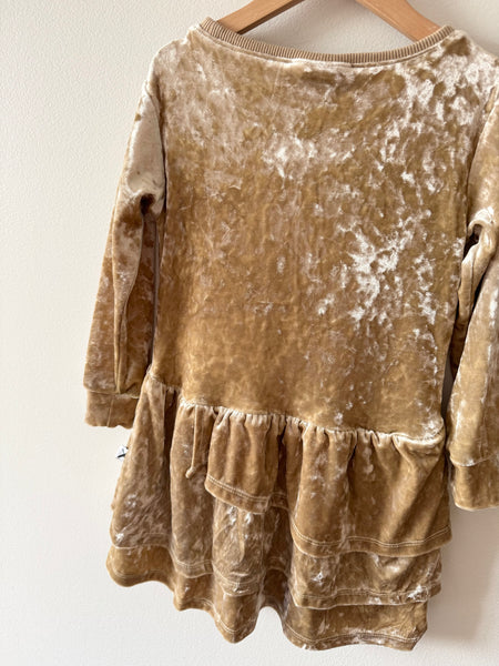 Minti Crushed Velvet Gold Long Sleeve Dress • 4-6 years