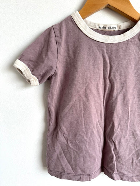 Petits Vilains Purple Ringer T-Shirt with White Collar • 2-3 years