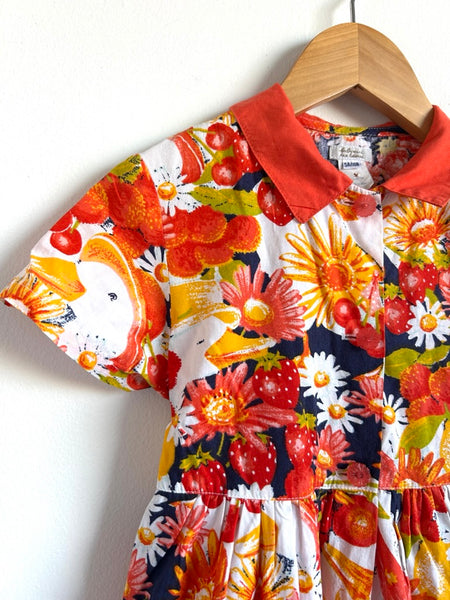 Vintage Catimini Red Floral Collared Cotton Dress • 5-6 years