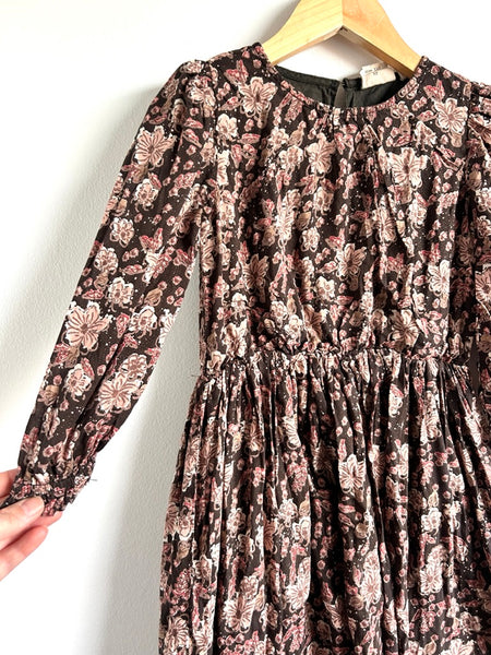 En•fant Brown and Pink Floral Dress • 5-6 years