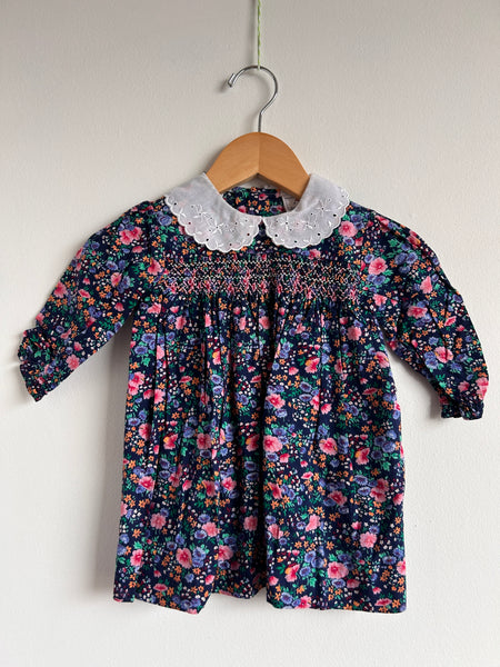 Vintage Caboodles Smocked Blue Floral Collared Dress • 12-18 months (80cm)