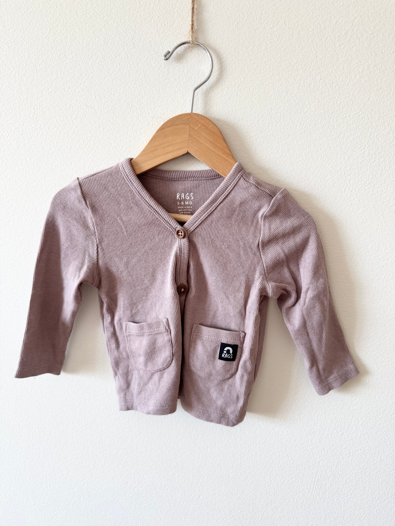 Rags Mauve Button Ribbed Cardigan • 3-6 months