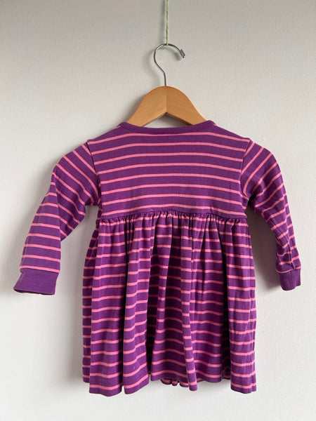Hanna Andersson Pink and Purple Striped Long Sleeve Cotton Dress • 12-18 months (80cm)