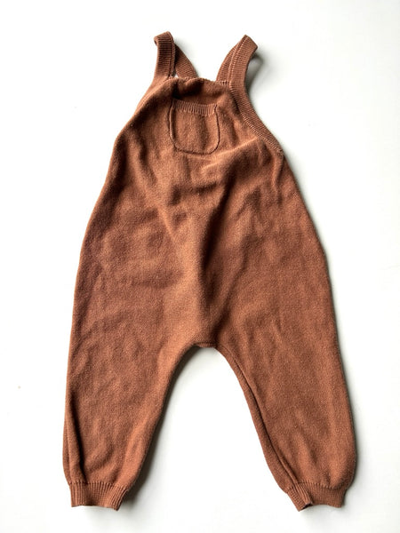 Quincy Mae Brown Cotton Knit Overalls • 3-6 months