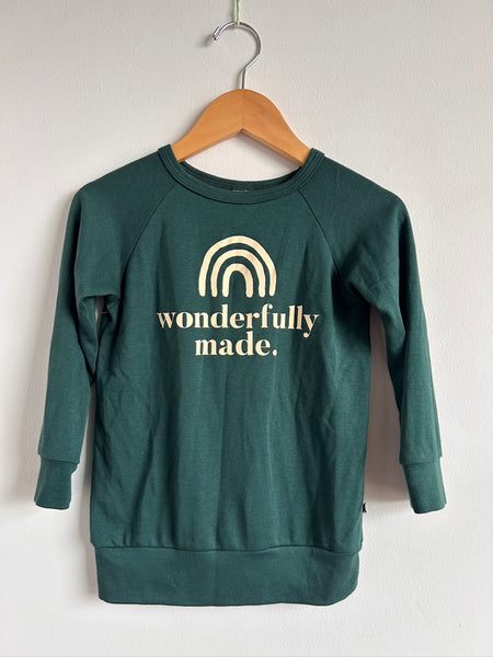 Little and Lively "Wonderfully Made" Long Sleeve Lightweight Green Sweatshirt • 3-4 years