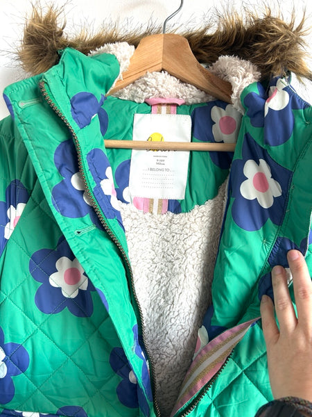 Mini Boden Green Floral Quilted Long Jacket • 9-10 years