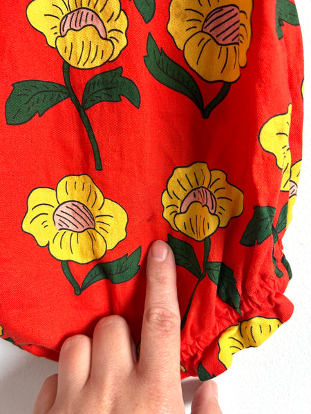 Mini Rodini Red Collared Floral Onesie • 2-4 months