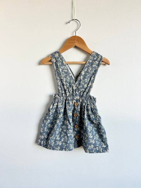 Zara Blue Floral Pinafore Style Dress • 12-18 months