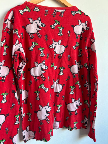Duns Pig Print Long Sleeve Red Shirt • 11-12 years (152cm)
