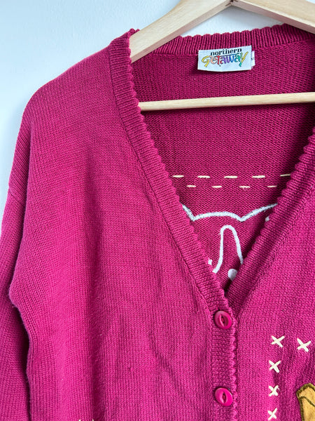 Vintage Northern Getaway Pink Cat Cardigan • 7-10 years (medium)