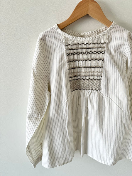 Bonpoint Smocked White Striped Blouse • 10 years