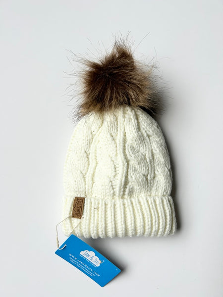 NEW Jan and Jul White Toque with Pom Pom • 6 months - 2 years (Medium)