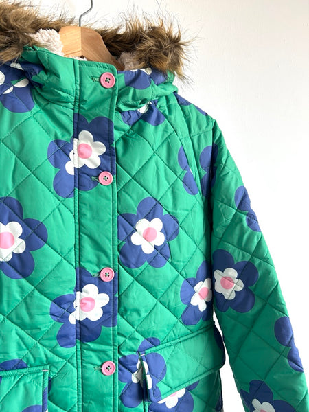 Mini Boden Green Floral Quilted Long Jacket • 9-10 years