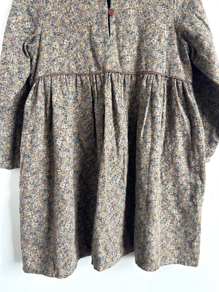Wheat Flannel Long Sleeve Blue Purple Floral Dress with Buttons • 5-6 years