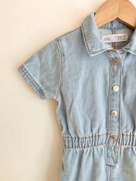 Zara Chambray Blue Jumpsuit • 9-12 months