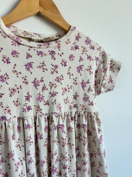 Wheat Kids White and Purple Cotton Short Sleeve Dress • 3-4 years