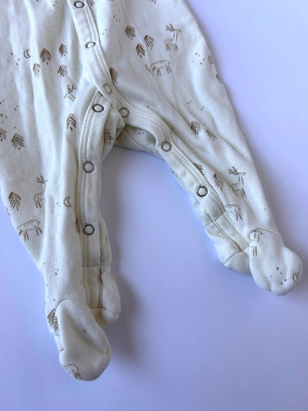 Quincy Mae White and Brown Deer Button Sleeper • Newborn