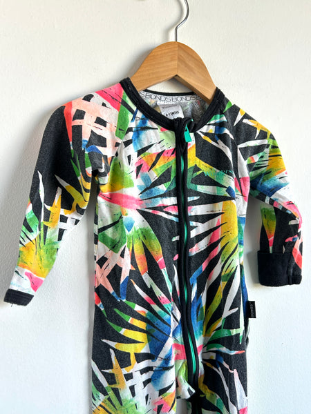 Bonds Black and Multi Coloured Print Zip Romper • 6-12 months
