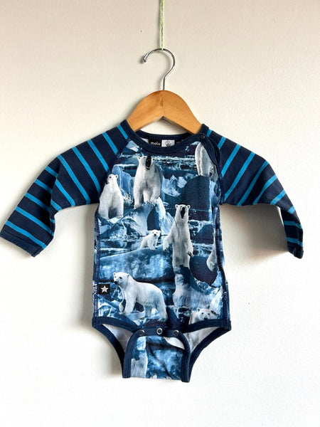 Molo Polar Bears Blue Onesie • 6-12 months