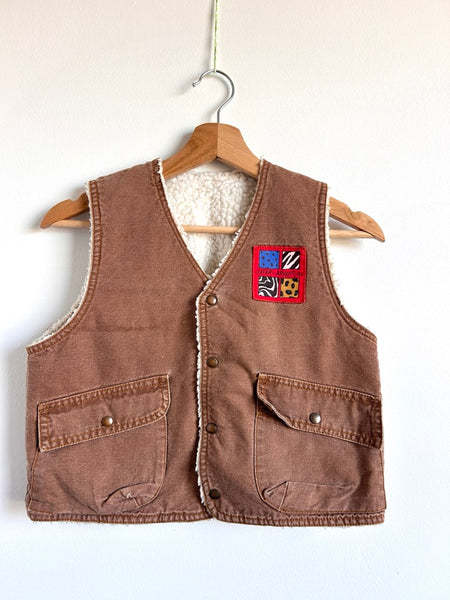 Vintage Please Mum "Safari Adventure" Brown Canvas Vest • 4-7 years