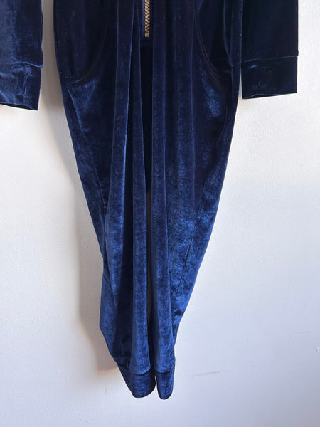 PK Beans Blue Velour Hooded Jumpsuit • 4-5 years