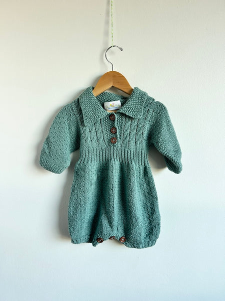 June Baby Handknit Blue Romper • 1-2 years