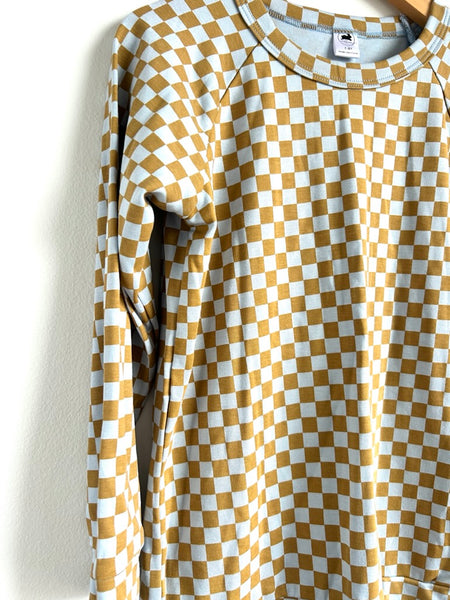 Little and Lively Blue and Brown Checkered Long Sleeve Top • 7-8 years