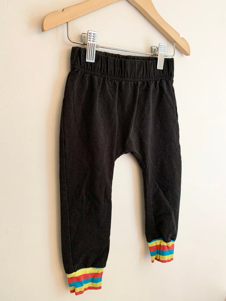 Whistle and Flute Black Joggers with Rainbow Cuffs • 1-2 years