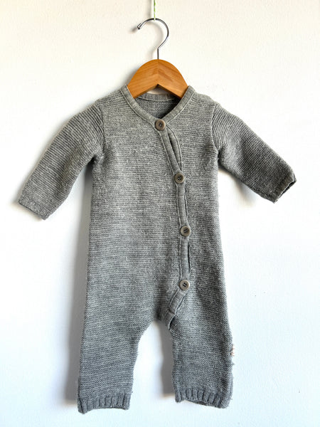 Disana Knit Light Grey Button Cozy Romper • 0-3 months